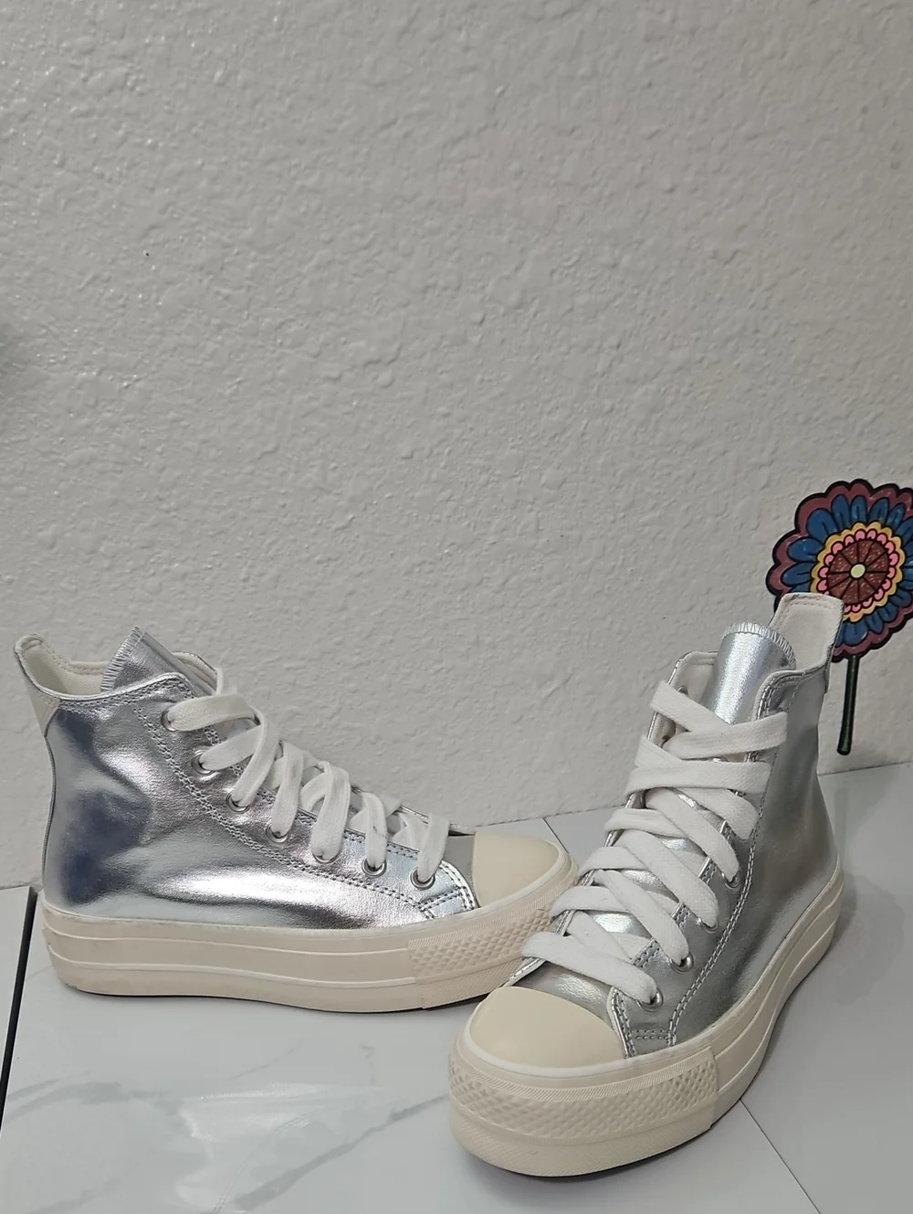 Converse Chuck Taylor All Star Lift Platform Metallic Silver High Tops